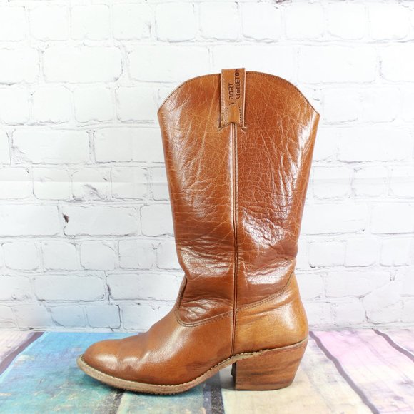 Bort Carleton Shoes - Vintage Bort Carleton Brown Distressed Leather Riding Heeled Boots Size 6.5 M